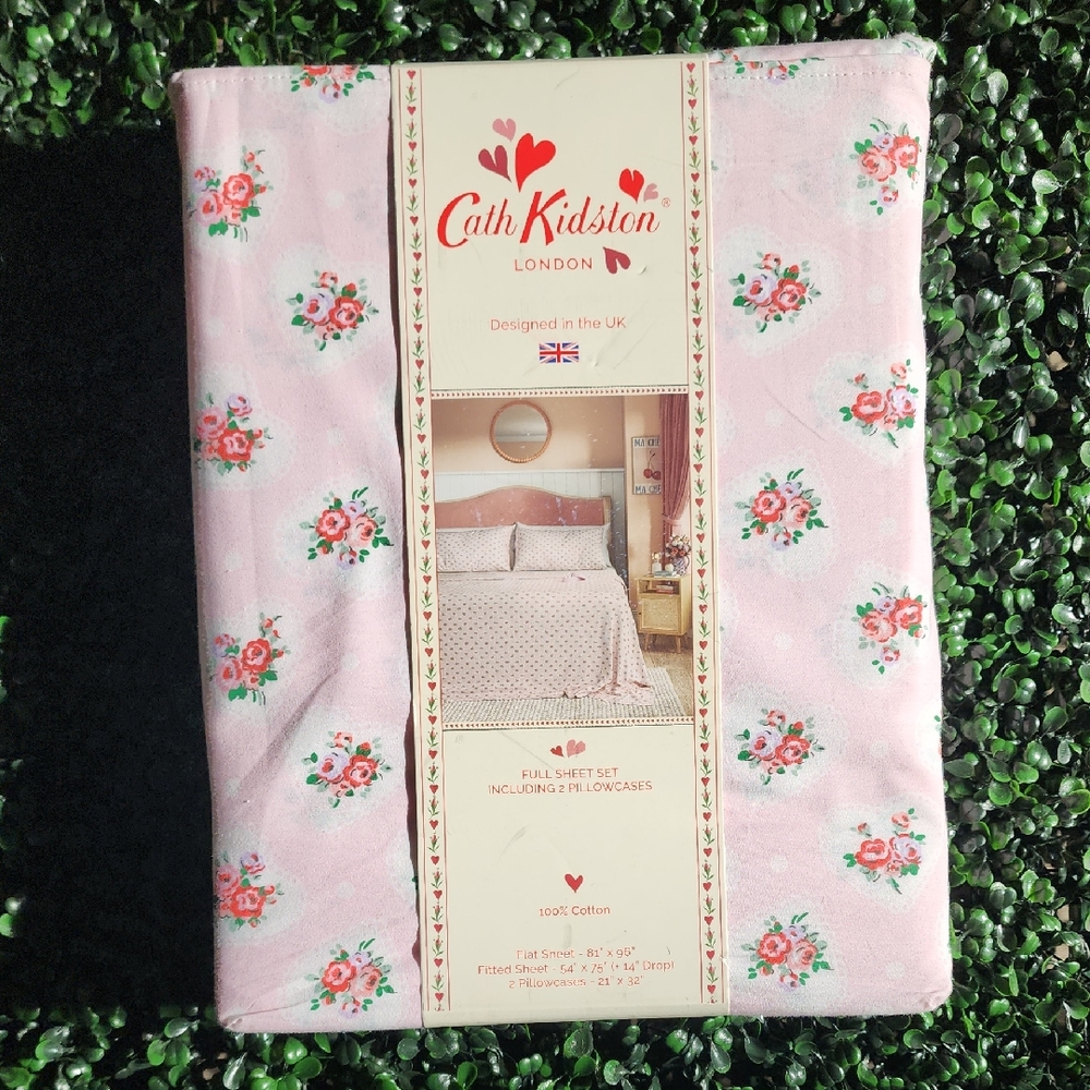 Cath Kidston Pink Floral Full Sheet Set 100% Cotton Cottagecore Lace Hearts New